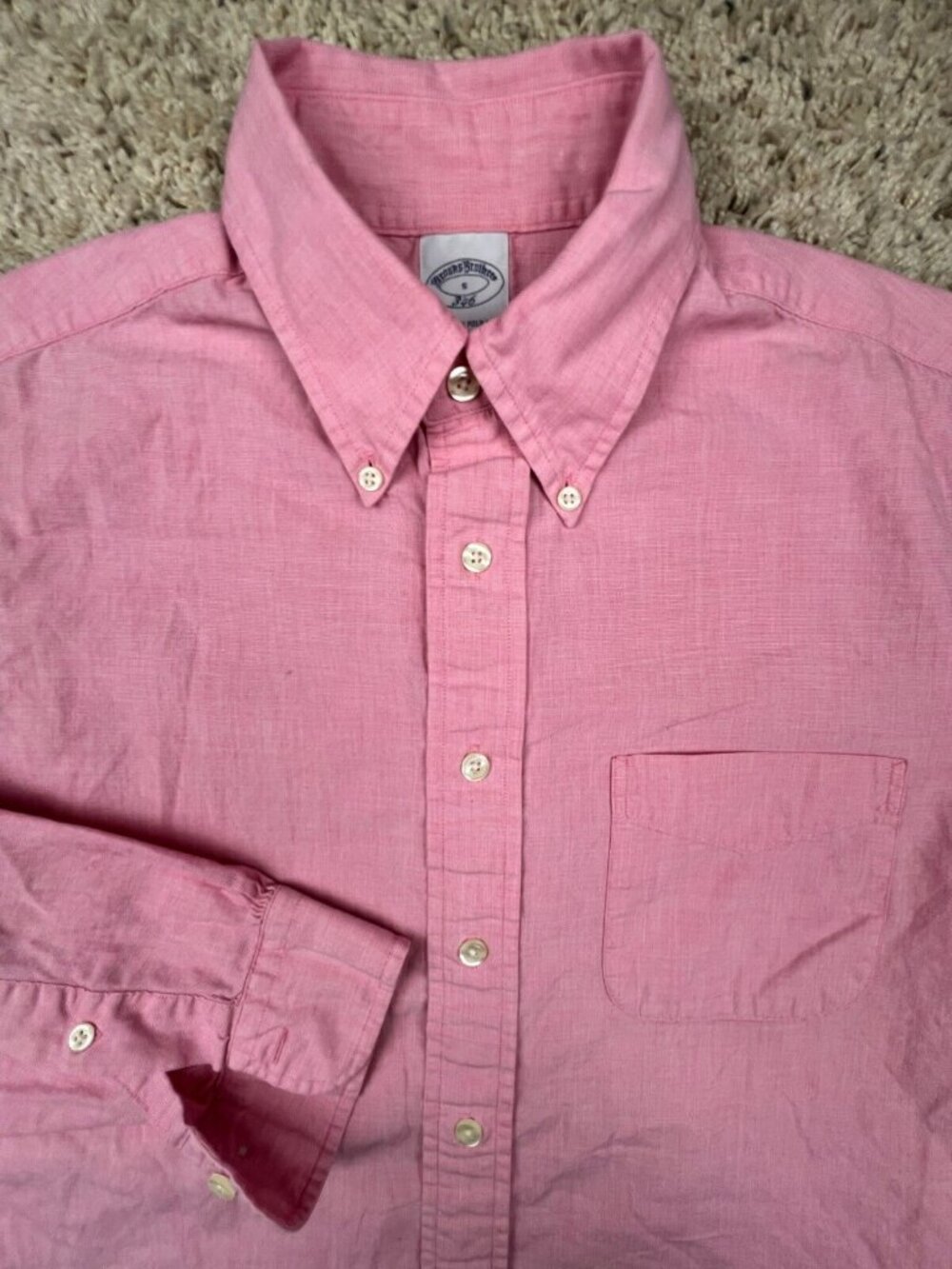 Brooks Brothers 346 Solid Pink Button Up Shirt Slim Fit Small Men’s All Cotton